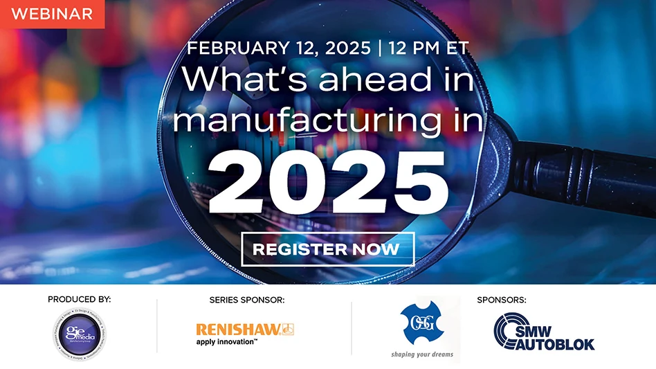 Banner image with text reading what's ahead in manufacturing in 2025